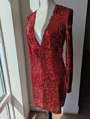 Motel Rocks Red Sequin V-Neck Mini Dress